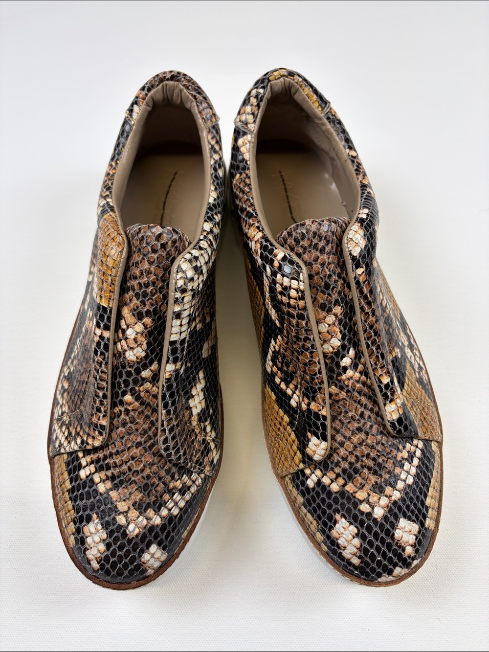 MADE Snakeskin Print Platform Slip On Sneakers Brown Tan Womens Sz 8.5